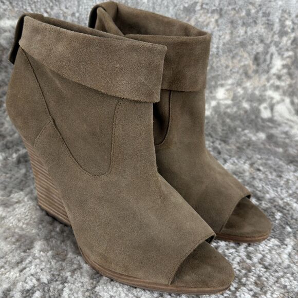 Vince Camuto Size 10M Suede Bootie Wedge Pull On Light Brown Open Toe Heels - Picture 1 of 8
